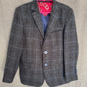 Elie Balleh Boys Windowpane Plaid Blazer Jacket L 6/7 Milano Italy Brown Blue